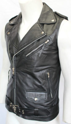 Black Sleeveless Leather Jacket for sale